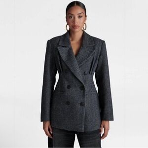 NWT KBB by Kahlana Women's Double-Breasted Gray Jacket Herringbone size XL